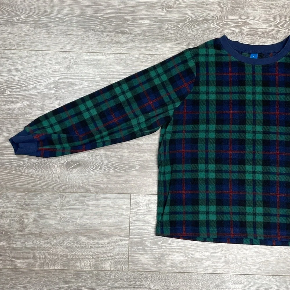 Old Navy Fleece Pajama Set Jogger and Crew Neck Long Sleeve Black Watch Plaid L